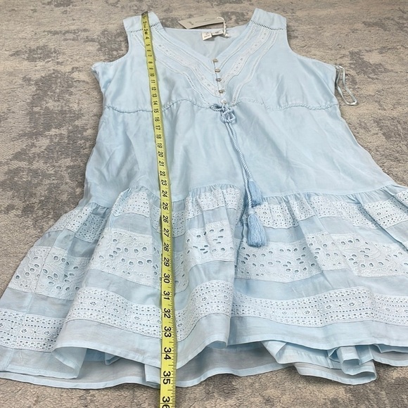 NWT Joie V Neck Ruffle Eyelet Dress Baby Blue Drawstring Waist Summer Sz M - Picture 5 of 10